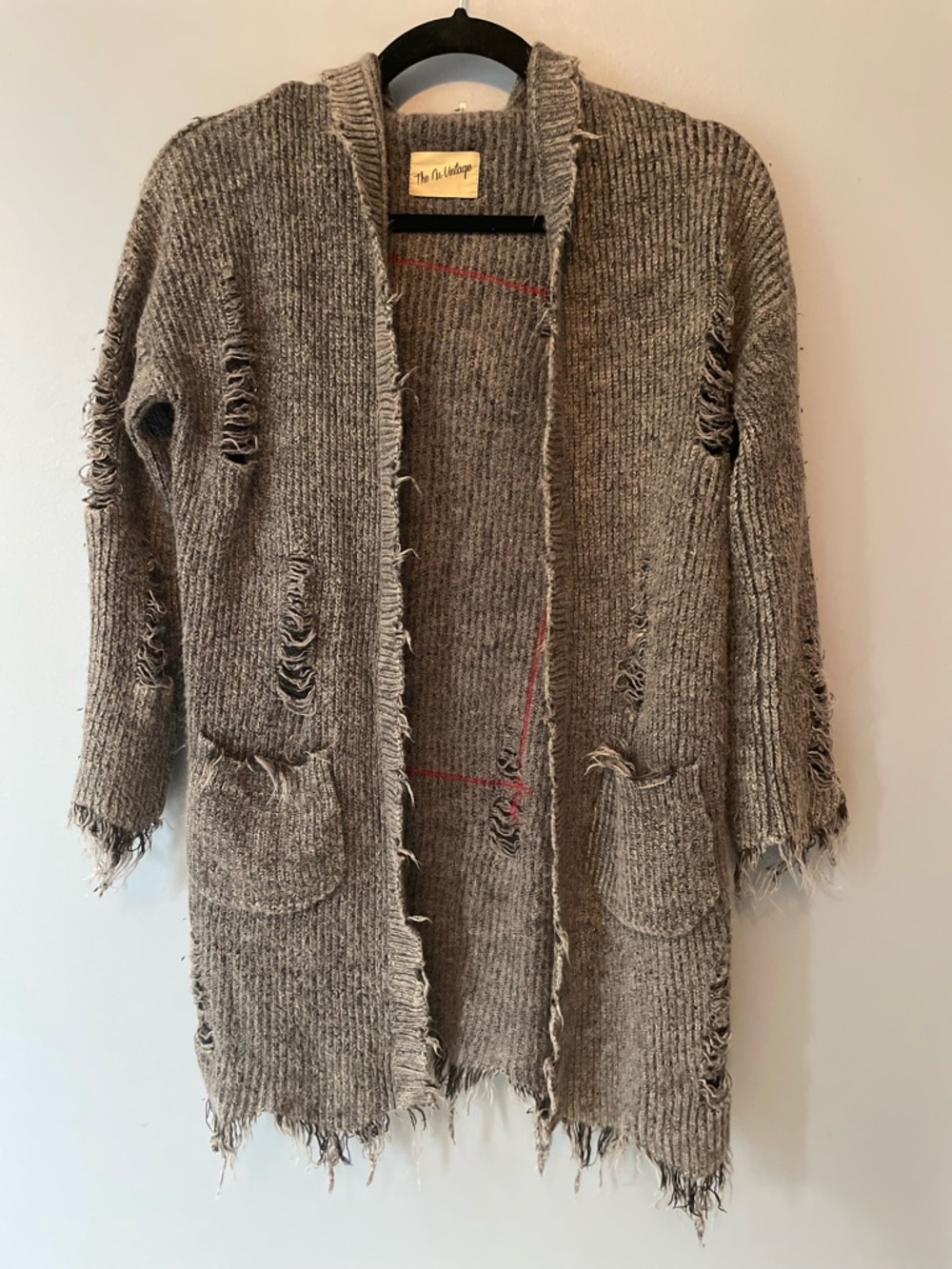 The En Chalet Open-Front Distressed Cardigan - Taupe